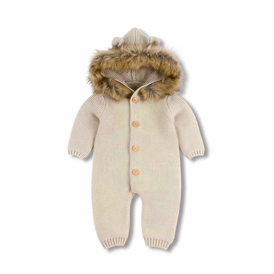 Barboteuse tricotée à capuche pour bébé