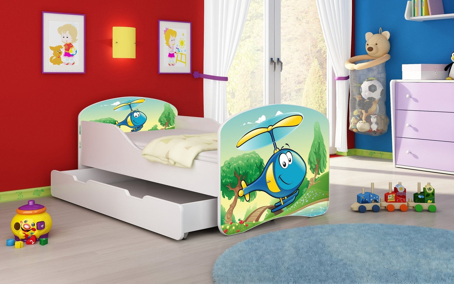 Lit pour enfant Luna avec motifs colorés et tiroir de rangement