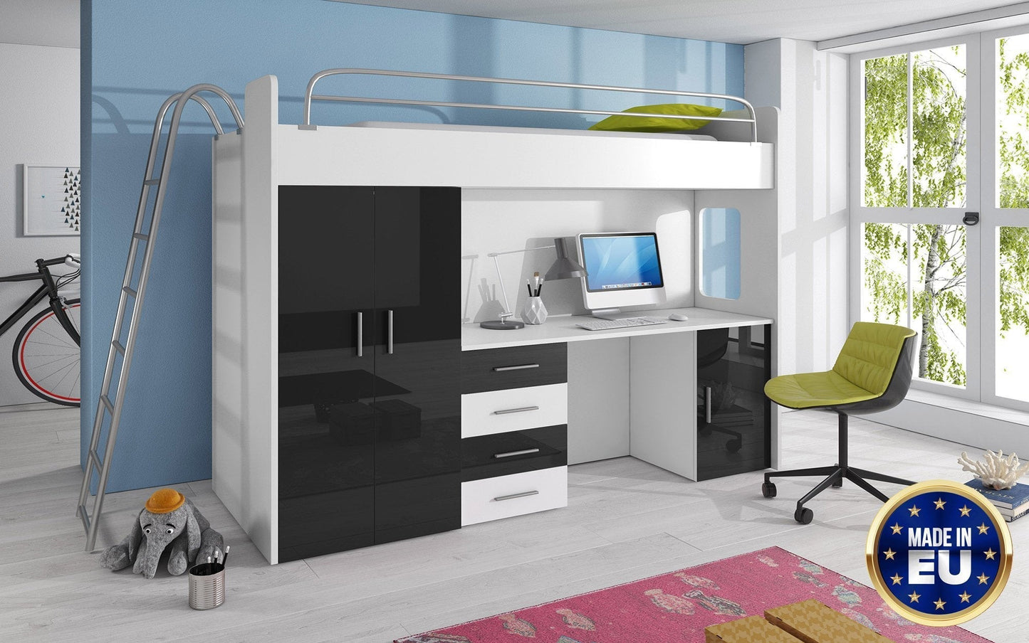 Lit combiné enfant Studieux avec armoire et bureau intégrés