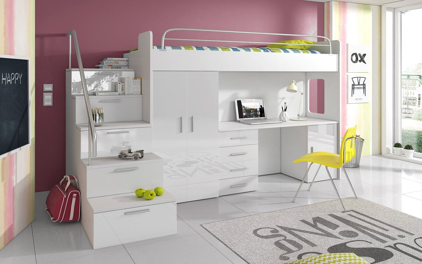 Lit combiné pour enfant Rêve avec bureau, armoire et tiroirs