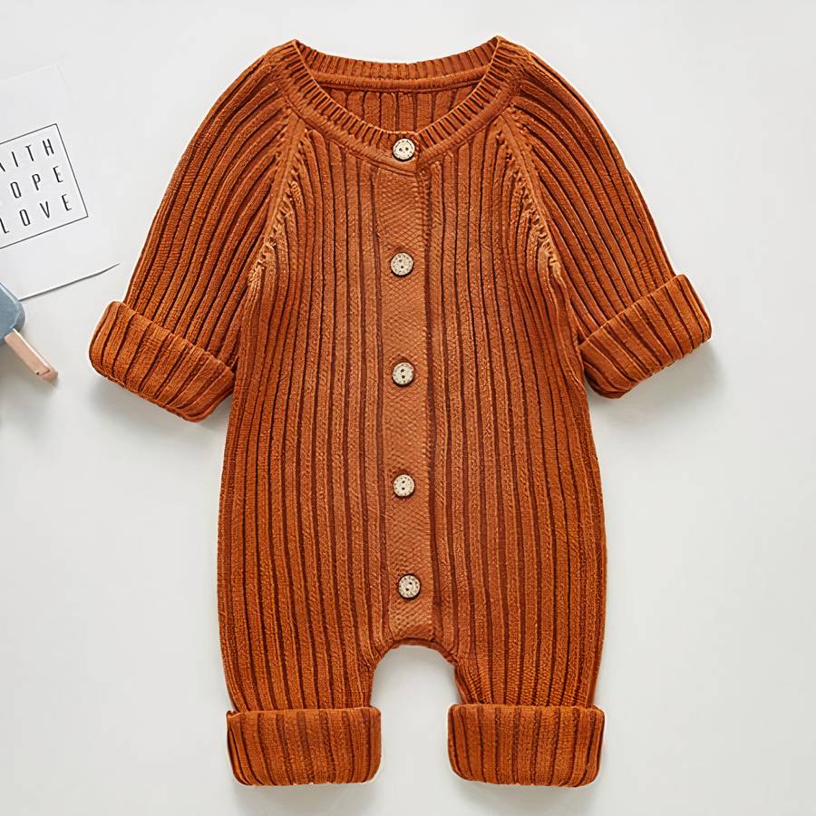 Barboteuse à manches longues tissu côtelé pour bébé