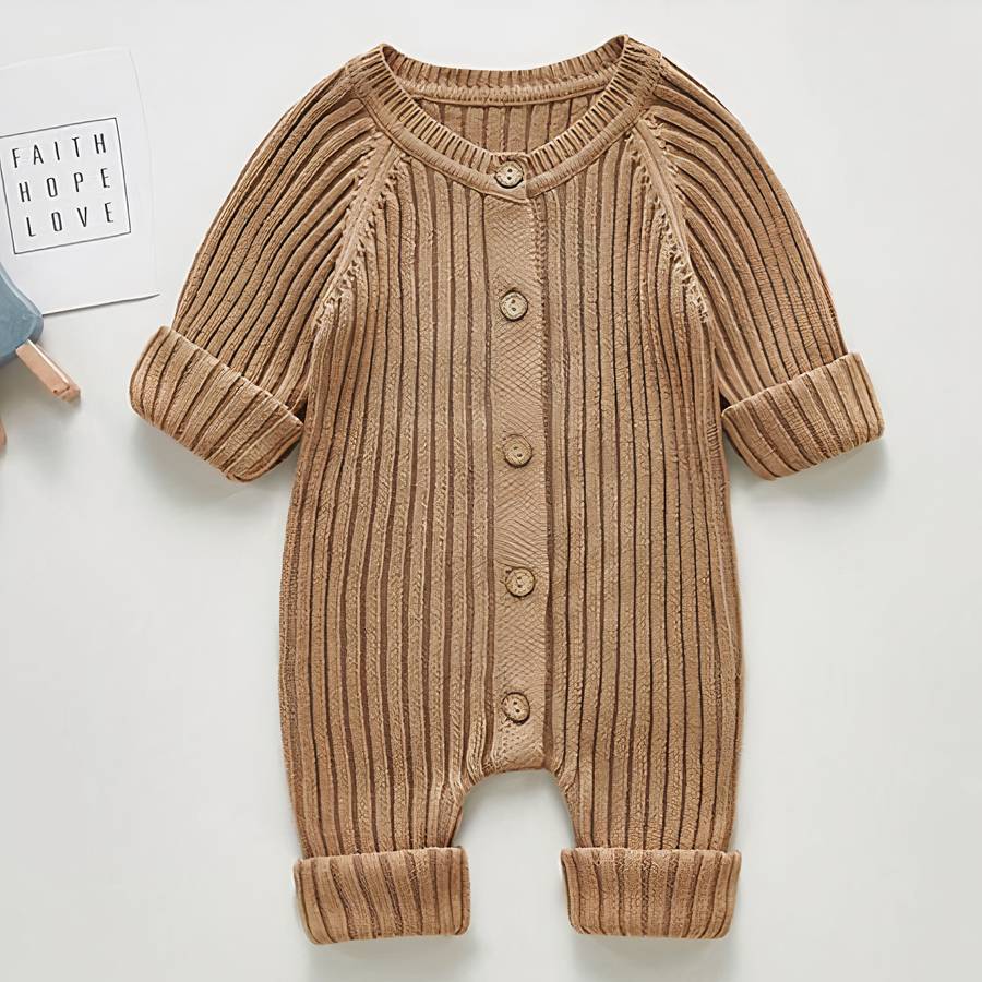 Barboteuse à manches longues tissu côtelé pour bébé