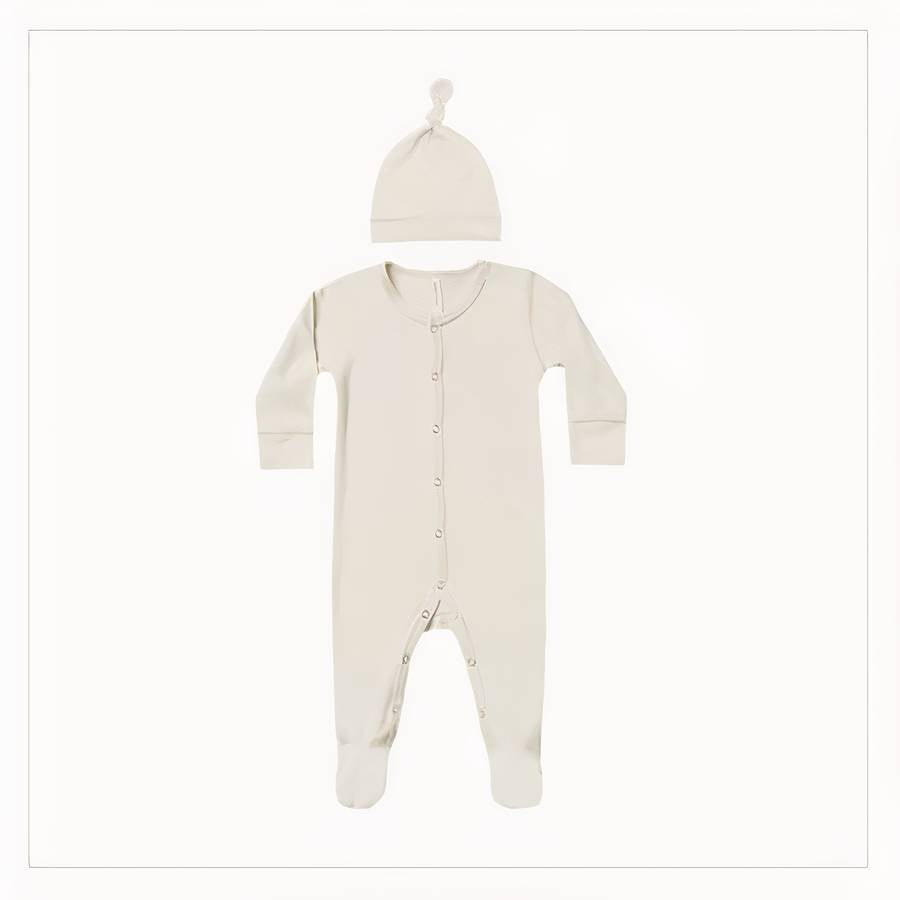 Barboteuse en coton biologique pour nouveau-né avec bonnet assorti