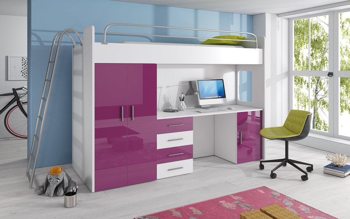 Lit combiné enfant Studieux avec armoire et bureau intégrés