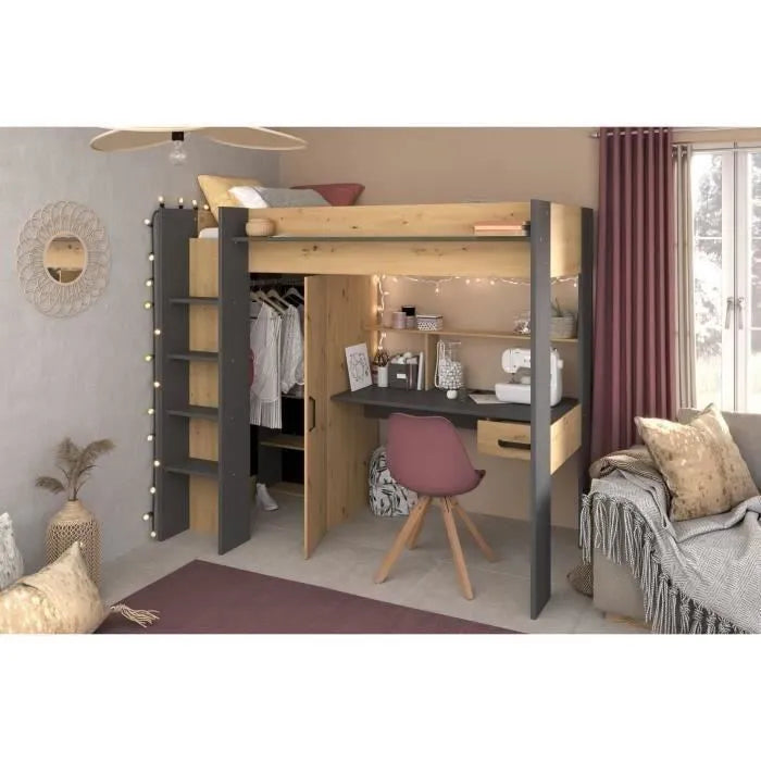 Lit Combiné Mezzanine Enfant avec Armoire et bureau intégrés