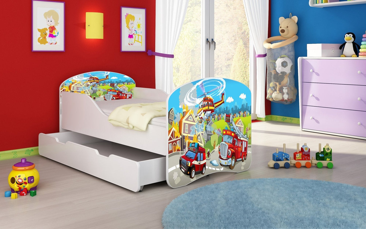 Lit pour enfant Luna avec motifs colorés et tiroir de rangement