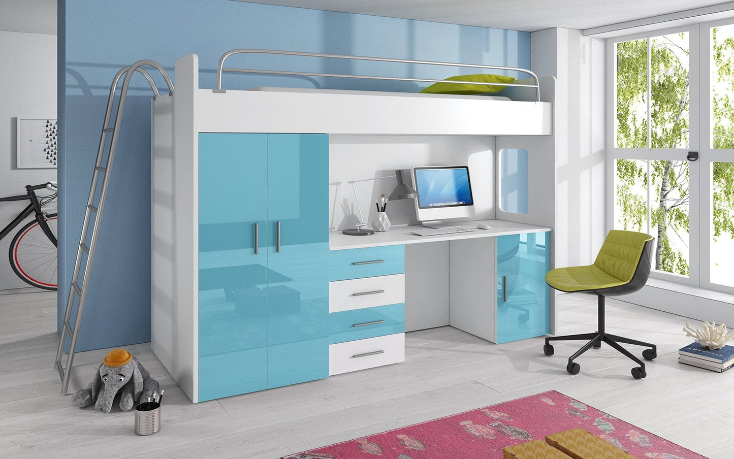 Lit combiné enfant Studieux avec armoire et bureau intégrés