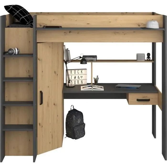 Lit Combiné Mezzanine Enfant avec Armoire et bureau intégrés