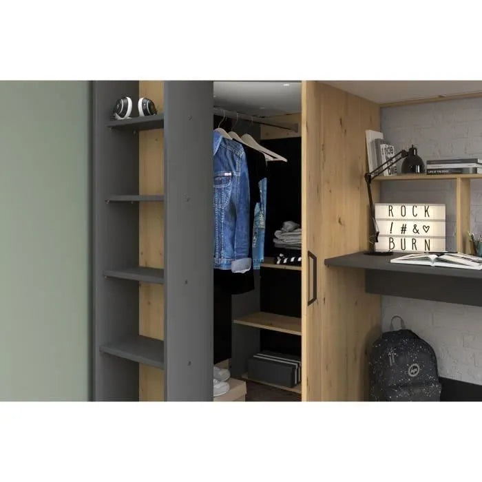 Lit Combiné Mezzanine Enfant avec Armoire et bureau intégrés
