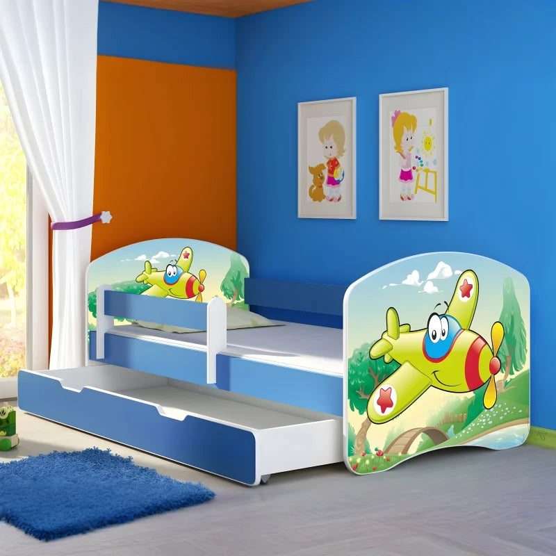 Lit pour enfant Imaginaire avec motifs, panneaux colorés et tiroir de rangement