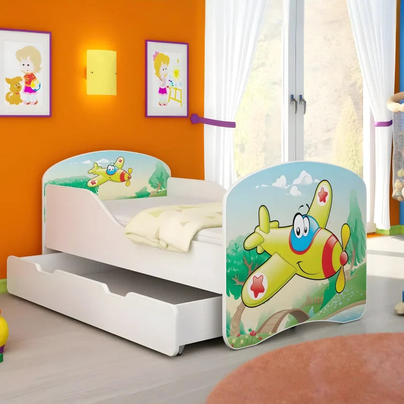 Lit pour enfant Luna avec motifs colorés et tiroir de rangement