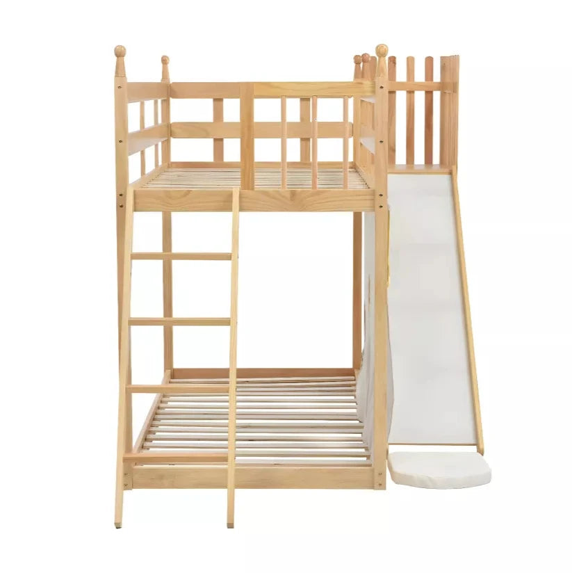 Lit Cabane avec Rideau de Lit - Toboggan et Étagère