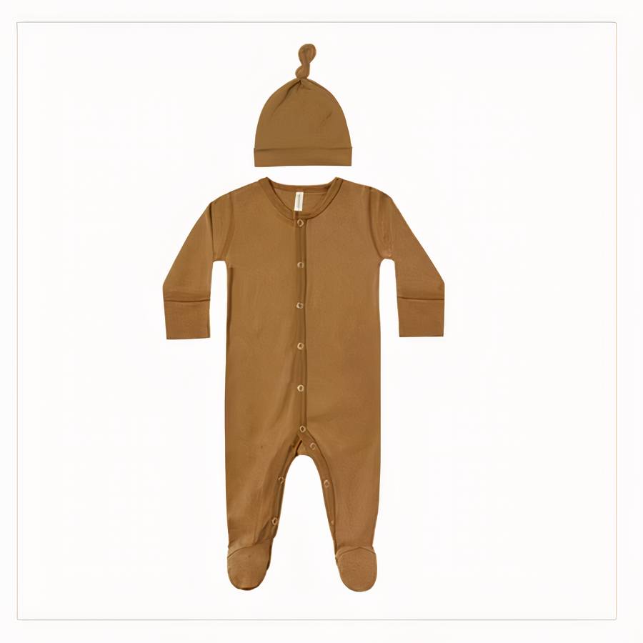 Barboteuse en coton biologique pour nouveau-né avec bonnet assorti