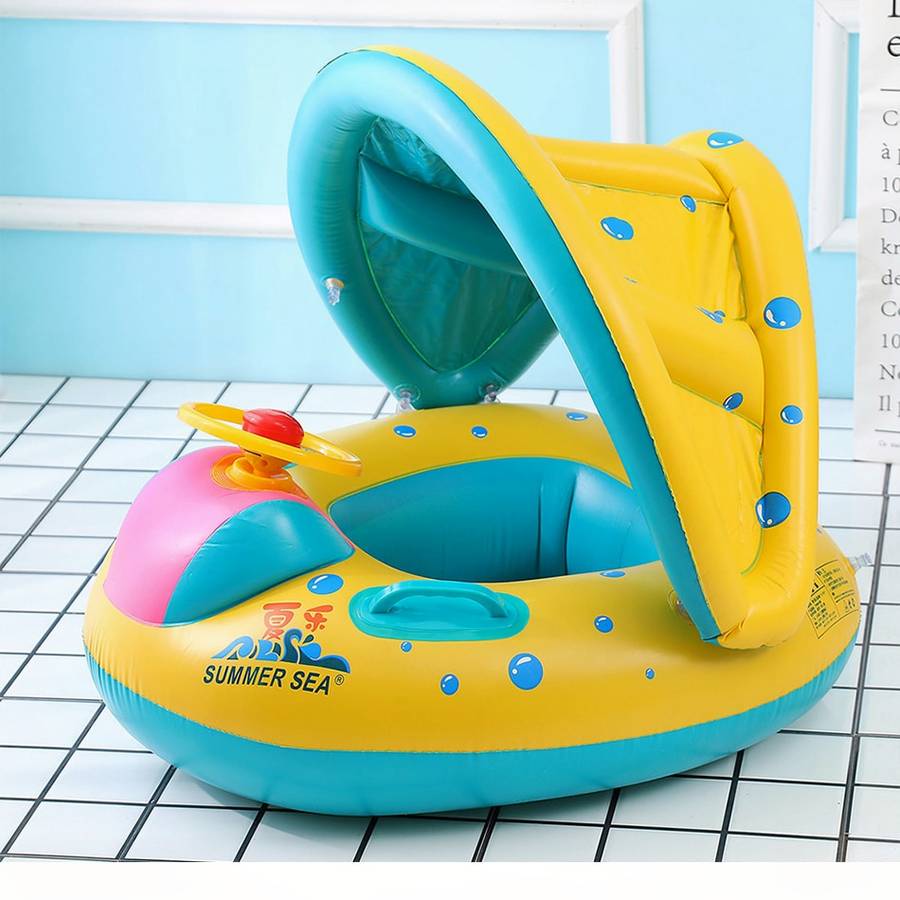 Bouée pour bébé portable et gonflable avec pare-soleil