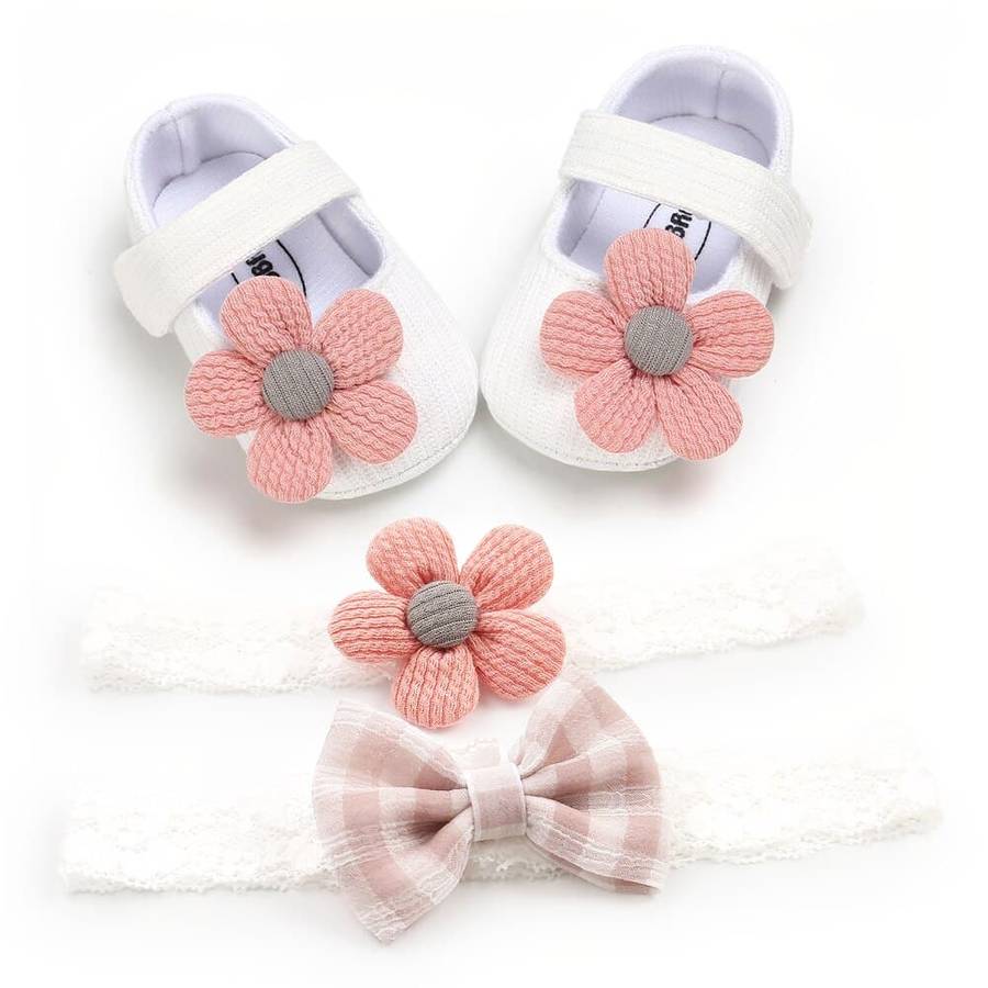 Chaussures en coton à motif de fleur pour nouveau-né