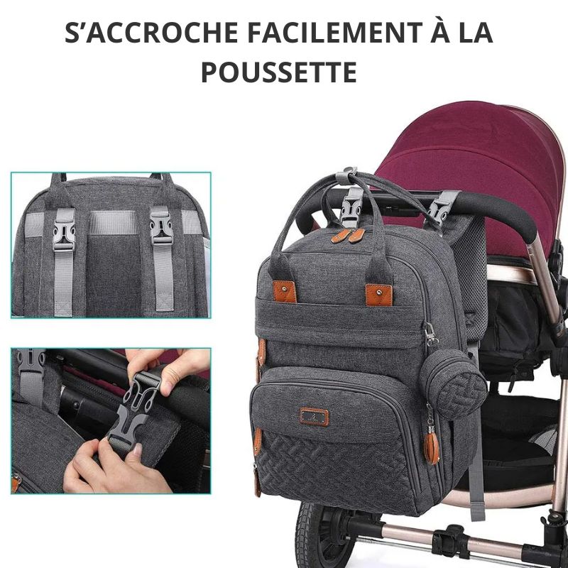 Sac à dos à langer avec matelas à langer et porte tétine