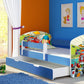 Lit pour enfant Imaginaire avec motifs, panneaux colorés et tiroir de rangement