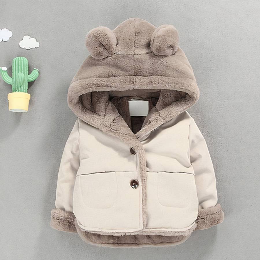 Manteau épais chaud en velours à capuche motif oreille d’ours