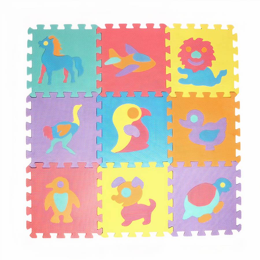 Tapis de motricité en mousse puzzle animaux 10 pièces pour bébé