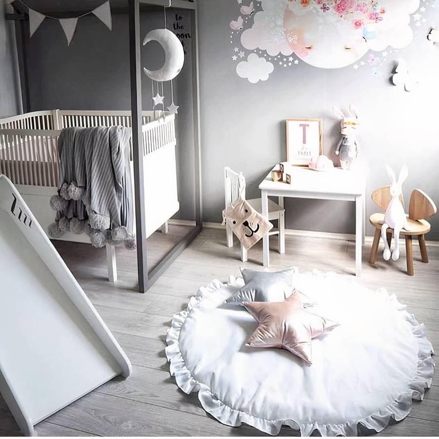 Tapis de parc rond pour bébé en coton doux pour enfant