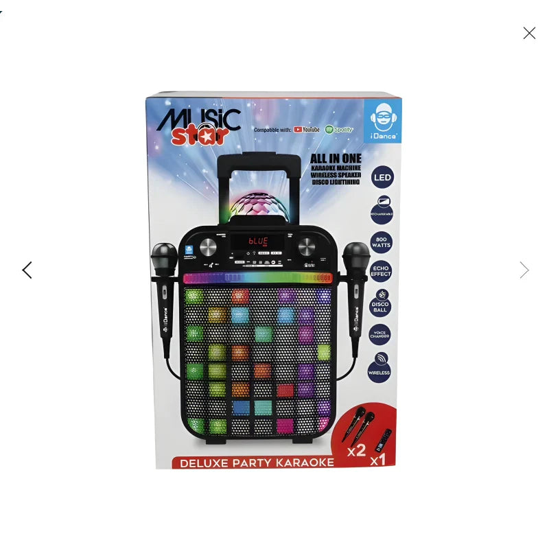 Enceinte Musicale Bluetooth - Lecteur MP3 2 Microphones et Lumières LED