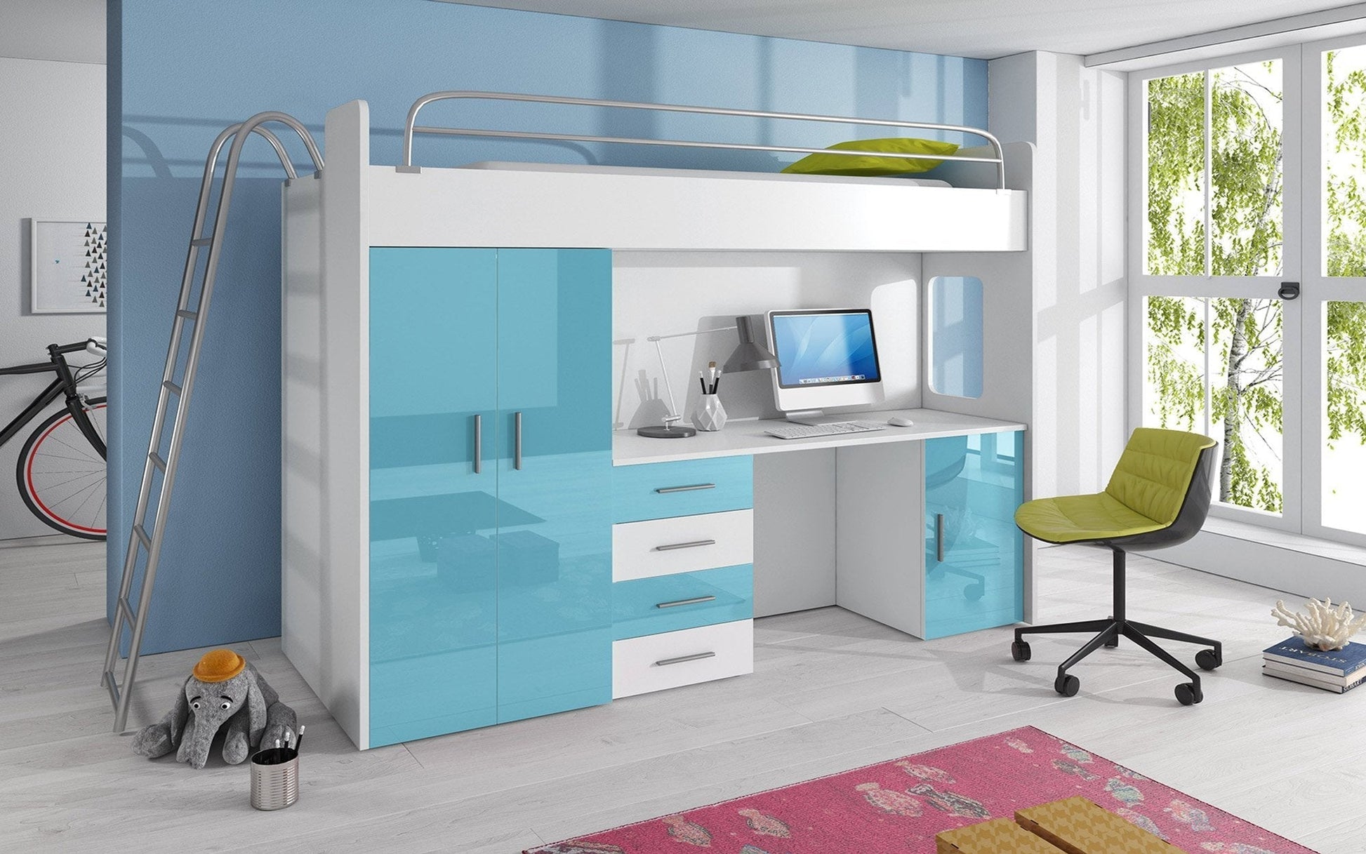 Lit combiné enfant Studieux avec armoire et bureau intégrés