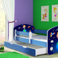 Lit pour enfant Imaginaire avec motifs, panneaux colorés et tiroir de rangement